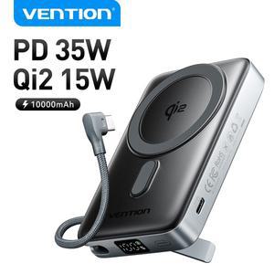 Vention 10000mAh 35W Qi2 15W MAX 마그네틱 보조베터리, 내장 USB-C 케이블, PD 20W 고속 충전, 접이식 스