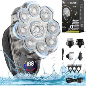 헤드 면도기 대머리 남성용 9D 전기 IPX7 방수 습식/건식 LED 디스플레이 충전식 360° 회전 그루밍 키트