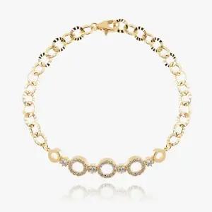 14K 할로우 브릿지 서클 큐빅 오레올 체인 금 팔찌