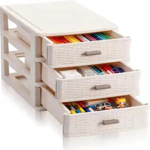 작은 수납 책상 서랍 3 플라스틱 미니 흰색 직조 유닛 당김 손잡이 정리용 통 사무용품 공예 조리대 화장실