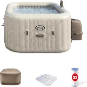 INTEX 28445EH 4인용 퓨어스파 셰브론 디럭스 야외 팽창식 온수 욕조 에너지 효율적인 스파 커버 제어 앱