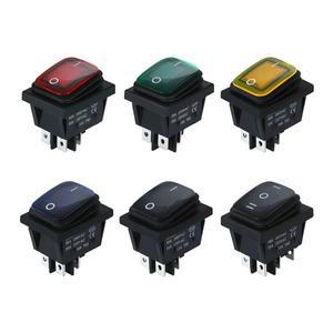 1-5PCS 30x22 로커 스위치 KCD4 고전류 30A 방수 및 내유성 4핀 2위치 빨간색/녹색/검정색 조명 포함