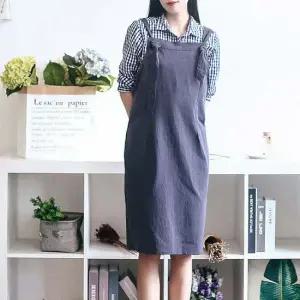 끈매듭 멜빵 원피스 앞치마 리넨 카페 공방앞치마 생활용품 가정용품 생필품