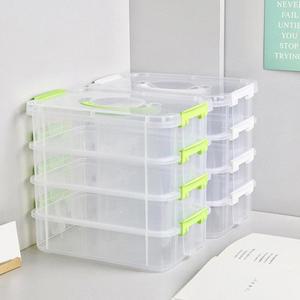 투명  보관 상자 뚜껑 대형 4 계층 컨테이너 플라스틱  서랍 손잡이 케이스