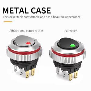 LANBOO 16MM 7A 전류 로커 스위치 2단계 2NO/2NO2NC 크롬 도금 버튼  산화 블랙 LED 5-24V/220V