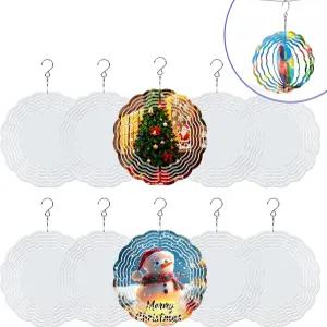 승화 풍력 스피너 블랭크 10팩 열 프레스 이송용 3D 알루미늄 금속 원형 8인치 실내 야외 정원용 DIY 걸이