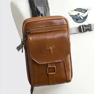 소가죽 세미 크로스백 남자 여름 여행용 캐주얼 옆으로매는가방 학생메신저백