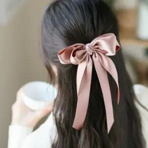 롱리본 핑크 새틴 엔젤슈슈 핸드메이드 헤어핀 자동 엔젤슈슈 자동헤어핀 자동핀