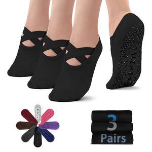 뉴질 여성용 논 슬립 요가 양말, 필라테스 바레 발레 댄스 병원용 쿠션이 있는 그립 양말 (3켤레)