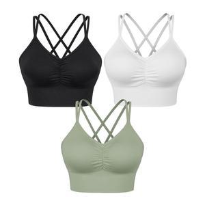 베킹 여성 스트래피 스포츠 브라 크로스 백 미디엄, 운동 3팩을 위한 탈착식 패딩 요가 지원