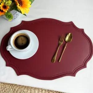 테이블 셋팅 가죽 방수 식탁 티 매트 깔개 패드 레드