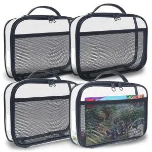 4팩 PVC 지퍼 블록 세트 장난감 점토 보드 게임 보관 정리함 케이스(이름표 수동 포켓)(블랙 스몰)