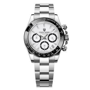 [미국배송] 파가니 디자인 남성 사파이어 글라스 크로노그래프 스테인리스 스틸 방수 야광 시계 일본 무브먼트 남성용 쿼츠