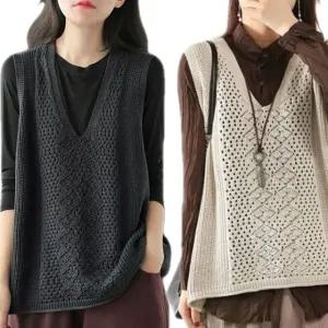 비올레나 여성 오버핏 심플 롱 니트 조끼 루즈핏