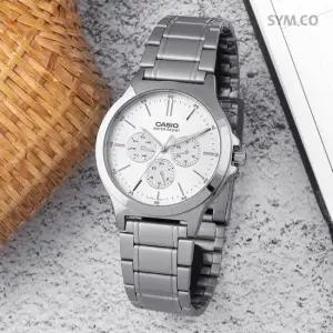 MTP-V300D-7A 클래식 라운드 멀티기능 정장캐쥬얼 남자 메탈시계 d