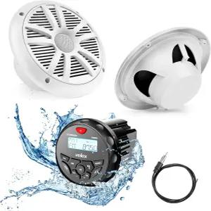 UTVpro 해양 오디오 시스템 스테레오 스피커 패키지 블루투스 MP3 USB AM FM - 6.5인치 흰색 2개 안테나