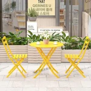 밝은 노란색 철제 테이블 체어 정원 실내 세트 원형 카페
