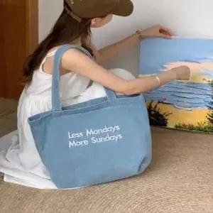 [라일리] Rly 데님 자수 캔버스백 청 숄더백 학생가방 청가방