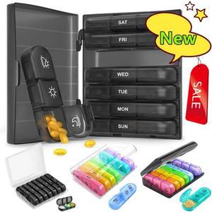 휴대용 여행용 알약 상자 비타민 약 생선 기름용 대형 칸막이 7 일 정리함 21 그리드 1 3 회 4 색