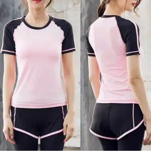 배색 여자 레쉬가드 나그랑 운동 요가복 상의 반팔