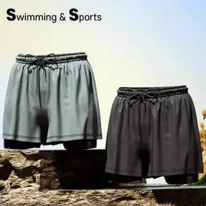 TBZ 남성용 2in1 이중 수영복 반바지 남자수영반바지