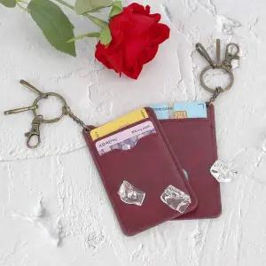 카드 열쇠고리 지갑 슬림 가죽 레드