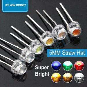 50PCS 5mm 밀짚 모자 LED 다이오드 슈퍼 밝은 흰색 0.3W F5 전력 발광 빨간색 노란색 녹색 파란색
