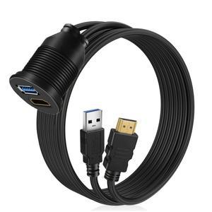 듀얼 포트 연장 코드 USB  HDMI 호환  대시 패널 방수 플러시 마운트 케이블 자동차 보트 바이크 오토바이