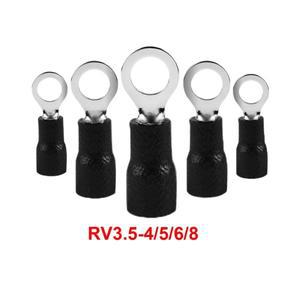 검정색 50개/갑 링 압착 절연 터미널 RV3.5-4/5/6/8 전기 케이블 커넥터 AWG 14-12