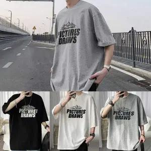 캐주얼 HCI181D8 남자 스트릿 패션 프린팅 오버핏 반팔 남성티