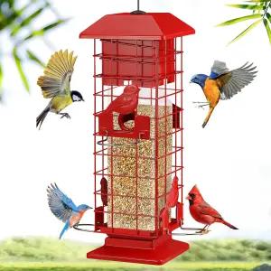 야외용 다람쥐 방지 새 모이통 용블루스 메탈 야생 무게 활성화 퍼치 4포트 외부용 3Lb 용량의 카디널 핀치