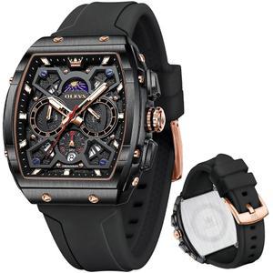 OLEVS 남성 스타일리시 크로노그래프 방수 야광 실리콘 스트랩 다기능 시계 비즈니스 백인 손목시계
