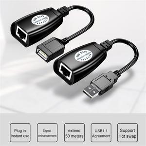 확장 어댑터 1쌍 USB to RJ45 LAN 케이블 연장기 Cat5 패치 코드 검정색 네트워킹 악세사리
