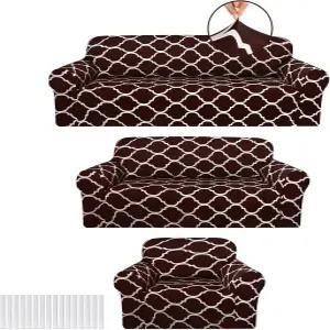 거실 가구 커버용 Peryiter 3Pcs 소파 커버 세트 소파와 소파는 팔걸이 의자 슬립커버 보호대 신축성 주름