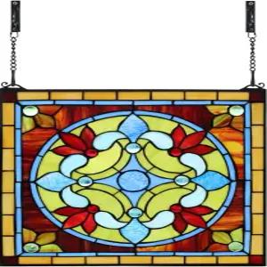 욘루키 17인치 정사각형 스테인드글라스 창문 걸이 100 리얼 패널 블루 플라워 홈 데코 (YLK006)