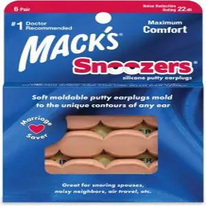 맥의 스누저 실리콘 퍼티 이어플러그 - 6쌍 편안하고 성형 가능한 수면 코골이 시끄러운 소음 및 여행용
