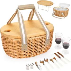 STBoo 피크닉 바구니 2인용 - 와인 테이블이 있는 위커 야외 캠핑을 위한 단열 쿨러백이 수제 윌로우