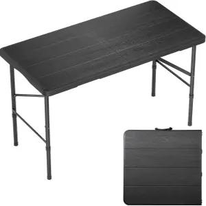헌드리스 4피트 플라스틱 접이식 테이블 실내외용 헤비 듀티 휴대용 우드 그레인 데스크톱 및 350파운드