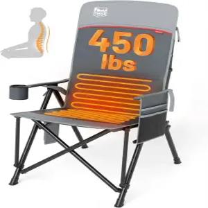 허리 지지대가 있는 TIMBER RIDGE 오버사이즈 온열 캠핑 의자 휴대용 접이식 하이백(파워 뱅크 제외)으로