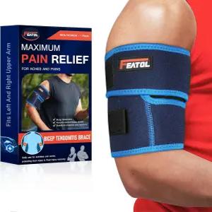 FEATOL 이두근 건염 브레이스 압박 슬리브 지지 남녀용 상완 삼두근 밴드 근육 긴장 및 염증에 대한 팔 랩