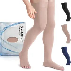 정맥류용 닥터 밀러 허벅지 하이 오픈 토 압박 스타킹 15-20mmHg 여성 및 남성용 임신 지원 양말