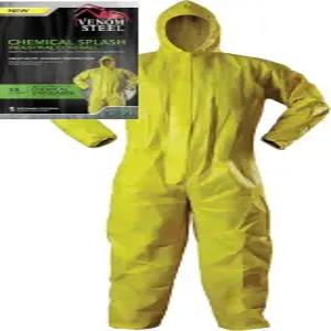 베놈 스틸 일회용 화학 물질 분사 산업용 커버올 후드 탄력 있는 손목 및 발목 노란색(대형/X-대형)