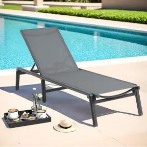 온브릴 알루미늄 체이스 라운지 의자 야외 접이식 및 조립식 무료 5개의 위치 조절식 등받이 풀사이드 비치