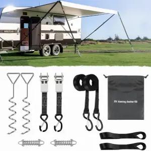 방풍용 RV 차양 타이다운 키트 - 충격 흡수 스프링과 야외 여행 트레일러 액세서리 세트용 13피트 래칫