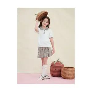 빈폴 키즈 BI5242G040 여아 체크 반팔 칼라 티셔츠 아이보리 946298