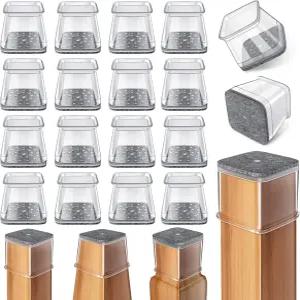 Ansible 24개 의자 다리 바닥 보호대 사각형 실리콘 펠트 가구 패드 캡 커버(장착 1-1/16인치~1-5/8인치)