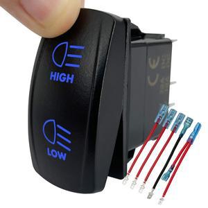 헤드 라이트 로커 스위치 6 핀 ON-ON-OFF 자동차 UTV 트럭 RV 트레일러 용 전선이있는 하이 로우 빔