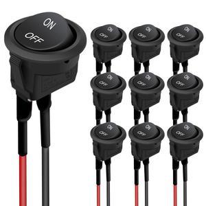 10개 미니 소형 로커 스위치 12볼트 온오프 토글 사전 배선 6A/250V 10A/125V AC 12V DC 전기 DIY 적용
