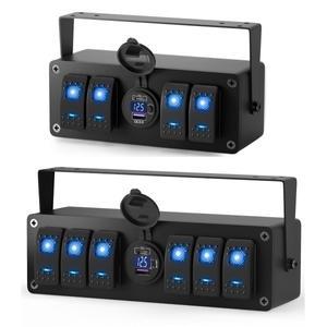 4/6구 방수 로커 스위치 박스 12V SPST ON/OFF LED 라이트 바 패널 (듀얼 USB 콘센트 PD3.0 & QC3.0 차량용