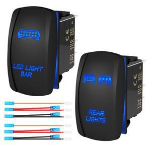 LED 라이트 바 스위치 & 후미등 토글 ON/OFF 레이저 방수 해양 12V 5핀 블루 조명 로커 (자동차/보트용)